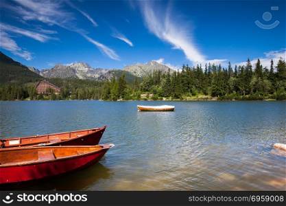 Fantastic mountain lake in National Park High Tatra. Strbske pleso, Slovakia, Europe. Beauty world landscape.