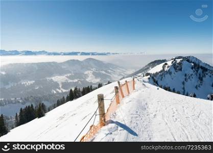 Fantastic snowshoe tour on the Hochgrat at the Nagelfluhkette in Allgau, Bavaria