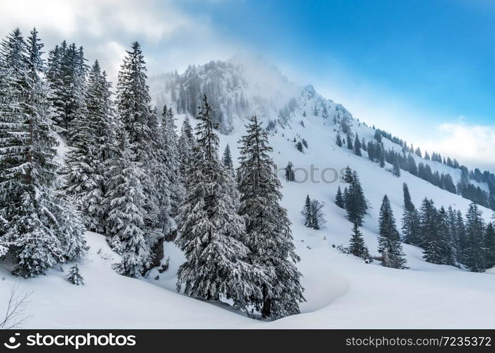 Fantastic snowshoe tour on the Hochgrat at the Nagelfluhkette in Allgau, Bavaria