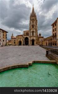 Fantastic view of the Oviedo Cathedral, Asturias, Spain. Oviedo Cathedral in Asturias, Spain