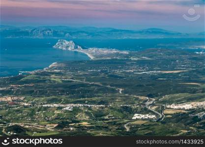 Fantastic view of the Strait of Gibraltar from Sierra Bermeja, Estepona, Malaga, Spain. The Strait of Gibraltar from Sierra Bermeja