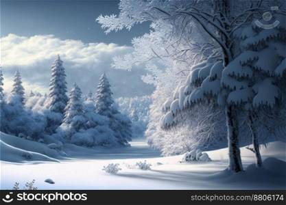 Fantastic winter landscape and tree in hoarfrost