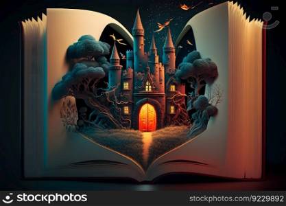 Fantasy castle in a fairy tale book. Neural network AI generated. Fantasy castle in a fairy tale book. Neural network AI generated art
