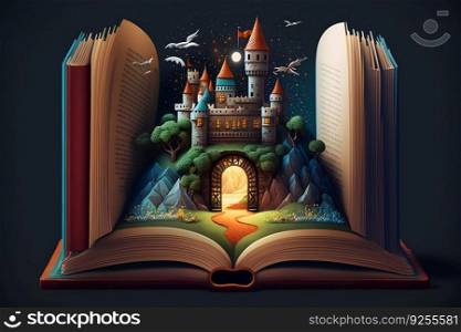 Fantasy castle in a fairy tale book. Neural network AI generated. Fantasy castle in a fairy tale book. Neural network AI generated art