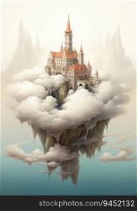 Fantasy castle in the clouds. AI Generative