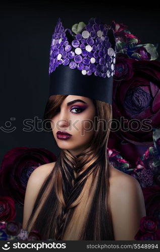 Fantasy. Fanciful Woman in Unusual Art Stylized Crown