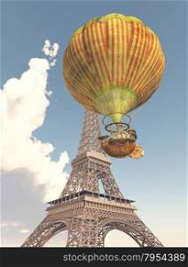 Fantasy hot air balloon and Eiffel tower