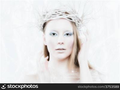 Fantasy ice queen theme, young beautiful woman, studio shot