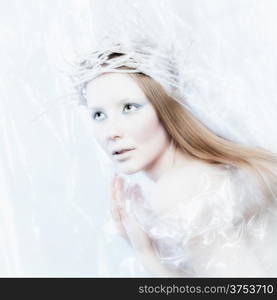 Fantasy ice queen theme, young beautiful woman, studio shot