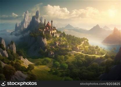 Fantasy landscape town castle. Architecture fantasy. Generate Ai. Fantasy landscape town castle. Generate Ai