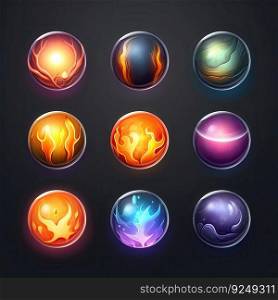 fantasy magic sphere game ai generated. power glass, round shiny, crystal design fantasy magic sphere game illustration. fantasy magic sphere game ai generated