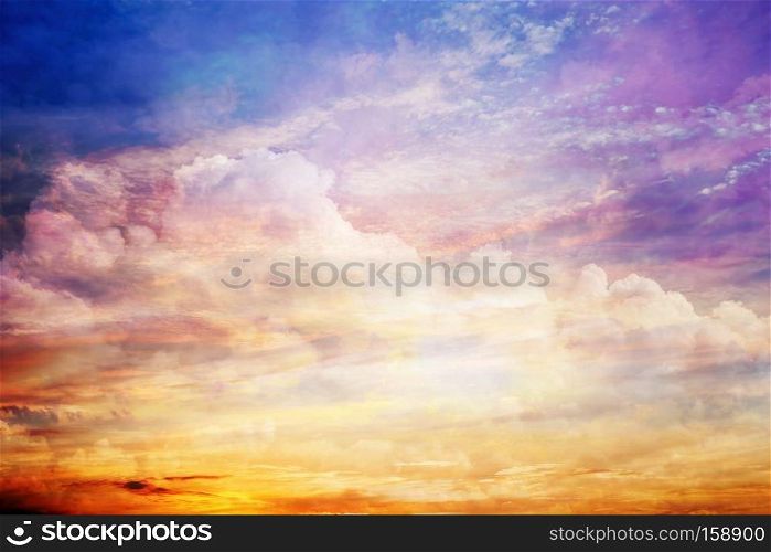 Fantasy sunset sky with amazing clouds and sun light. Background. Fantasy sunset sky with amazing clouds and sun light. 
