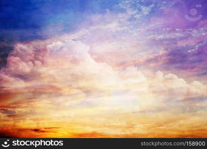 Fantasy sunset sky with amazing clouds and sun light. Background. Fantasy sunset sky with amazing clouds and sun light. 