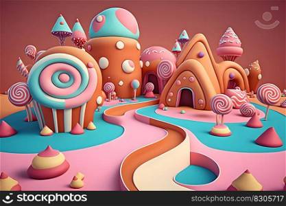Fantasy sweet candy land. Neural network AI generated art. Fantasy sweet candy land. Neural network AI generated