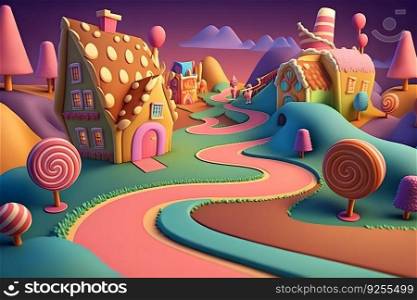 Fantasy sweet candy land. Neural network AI generated art. Fantasy sweet candy land. Neural network AI generated