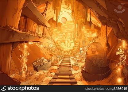 Fantasy world of gold mine or old treasure cave. distinct generative AI image.. Fantasy world of gold mine or old treasure cave