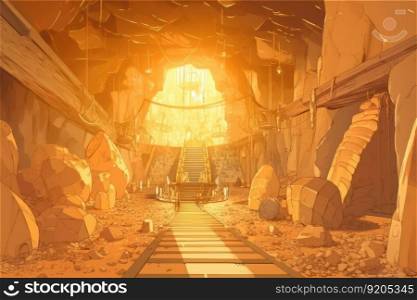 Fantasy world of gold mine or old treasure cave. distinct generative AI image.. Fantasy world of gold mine or old treasure cave