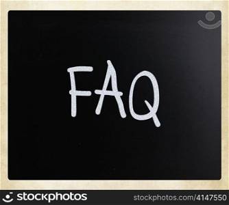 ""FAQ" handwritten with white chalk on a blackboard"