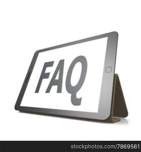 FAQ on tablet image with hi-res rendered artwork that could be used for any graphic design.. FAQ on tablet