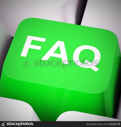Faq symbol icon means answering questions to help support users or staff. A help desk or hotline for answering queries - 3d illustration. FAQ Computer Key In Blue Showing Information And Answers