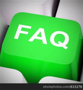 Faq symbol icon means answering questions to help support users or staff. A help desk or hotline for answering queries - 3d illustration. FAQ Computer Key In Blue Showing Information And Answers