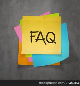 ""faq" text on sticky note paper on wall texture"