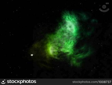Far being shone nebula and star field against space. Elements of this image furnished by NASA . 3D rendering.. Far being shone nebula and star field. 3D rendering