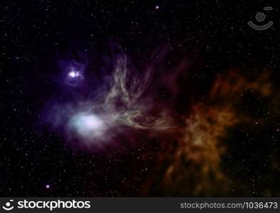 "Far being shone nebula and star field against space. "Elements of this image furnished by NASA". 3D rendering.. Being shone nebula. 3D rendering"