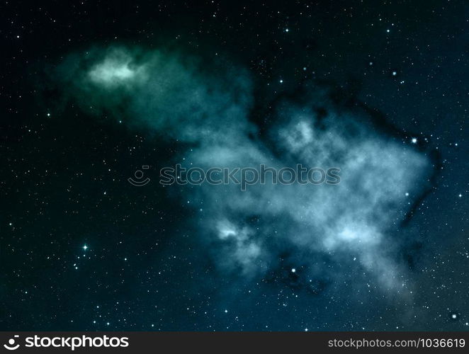 Far being shone nebula and star field against space. Elements of this image furnished by NASA. 3D rendering.. Being shone nebula and star field. 3D rendering