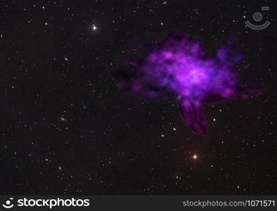 Far being shone nebula and star field against space. Elements of this image furnished by NASA . 3D rendering.. Far being shone nebula and star field. 3D rendering