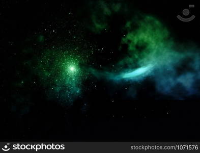 Far being shone nebula and star field against space. Elements of this image furnished by NASA. 3D rendering.. Far being shone nebula and star field. 3D rendering