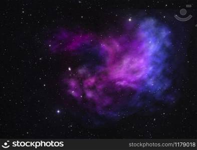 Far being shone nebula and star field against space. Elements of this image furnished by NASA . 3D rendering.. Far being shone nebula and star field. 3D rendering