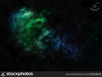 Far being shone nebula and star field against space. Elements of this image furnished by NASA. 3D rendering.. Being shone nebula and star field. 3D rendering