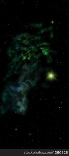 Far being shone nebula and star field against space. Elements of this image furnished by NASA . 3D rendering.. Being shone nebula. 3D rendering