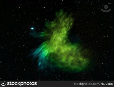 Far being shone nebula and star field against space. Elements of this image furnished by NASA . 3D rendering.. Being shone nebula and star field against space. 3D rendering