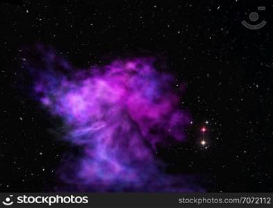 Far being shone nebula and star field against space. Elements of this image furnished by NASA. 3D rendering.. Far being shone nebula and star field. 3D rendering