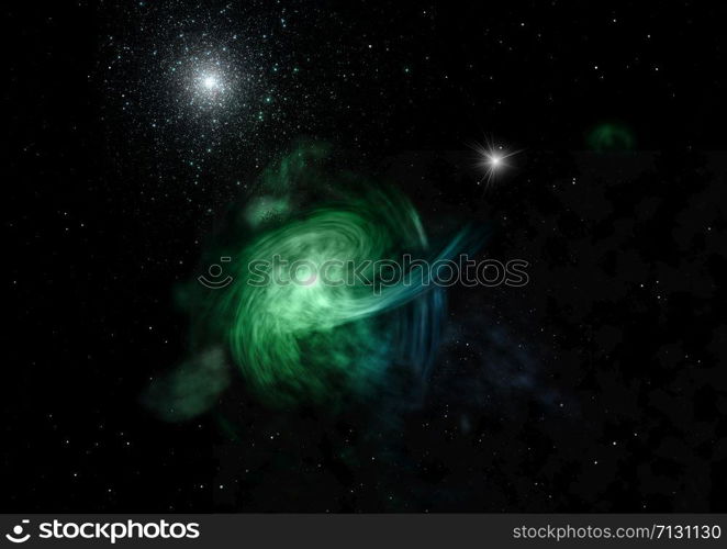 Far being shone nebula and star field against space. Elements of this image furnished by NASA . 3D rendering.. Far being shone nebula and star field. 3D rendering