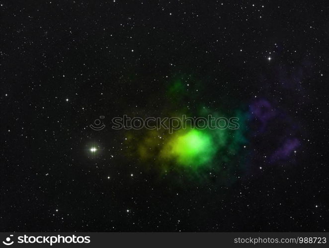 Far being shone nebula and star field against space. Elements of this image furnished by NASA. 3D rendering.. Being shone nebula and star field. 3D rendering