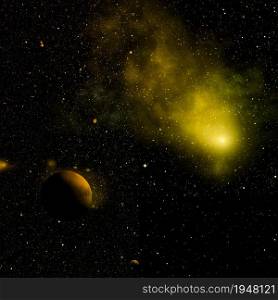Far-out planets in a space against stars and nebula. Elements of this image furnished by NASA .. Far-out planets in a space.