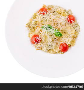Farfalle pasta with cherry tomatoes and parmesan