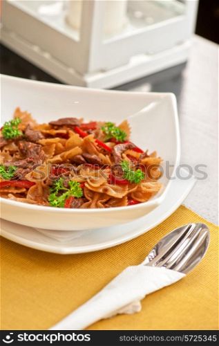 Farfalle with vegetable and beef