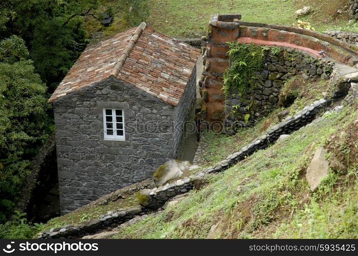 farm house, old water mill, at the countryside in azores, portugal