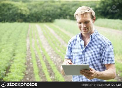 Farmer On Organic Farm Using Digital Tablet