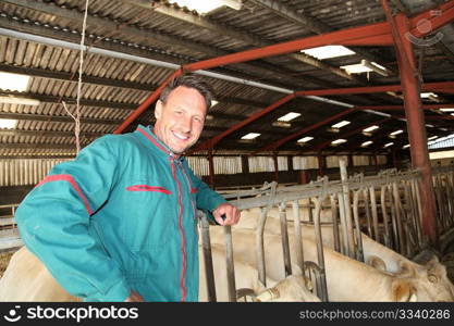 Farmer standing in barn