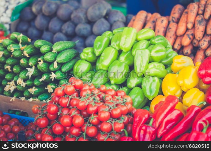 farmers market. vegetable Market. Different raw vegetables background.Healthy eating