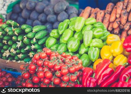 farmers market. vegetable Market. Different raw vegetables background.Healthy eating