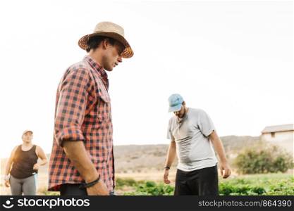 Farmers with hat working in his field