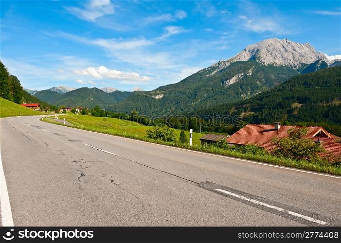 Farmhouse and Road in the Bavarian Alps, Germany