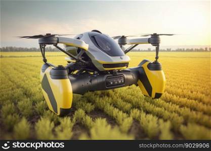Farming automation using drones over on fields, future agriculture, digital illustration painting, Generative AI