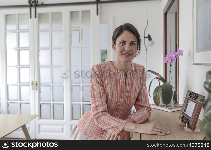 Fashion art portrait of beautiful woman at the living room